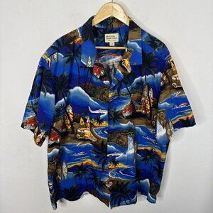 Royal Hawaiian Creations Blue Short Sleeve Hawaiian Shirt Magnum Men 3XL Aloha